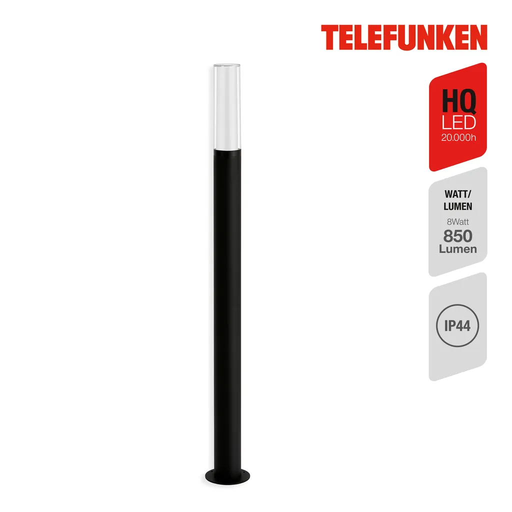 LED Stehleuchte TELEFUNKEN BRISTOL, 8 W, 850 lm, IP44, schwarz, Metall-Kunststoff, Ø 11 cm